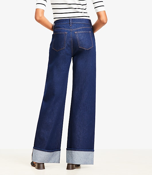 Tall Cuffed High Rise Wide Leg Jeans in Rinse Wash