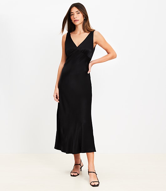 Satin Double V Bias Midi Dress