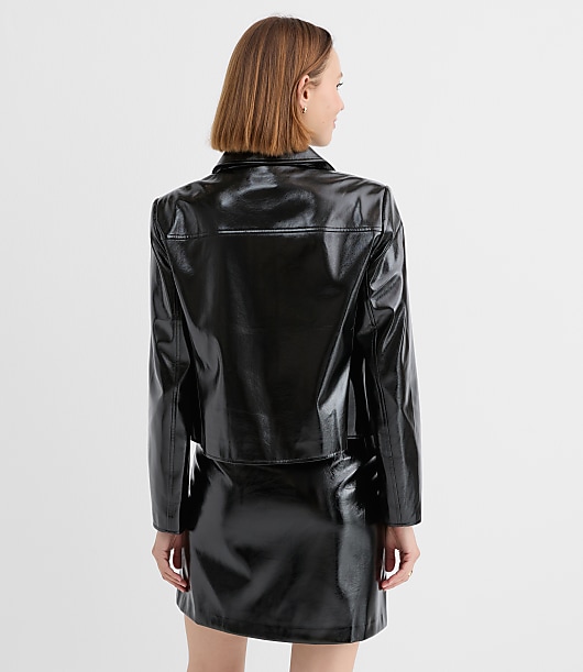 Faux Leather Patch Pocket Jacket
