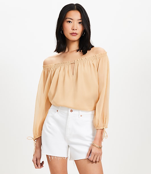 Tie Cuff Off The Shoulder Blouse