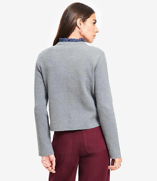 Ruffle Collar Mixed Media Sweater Jacket