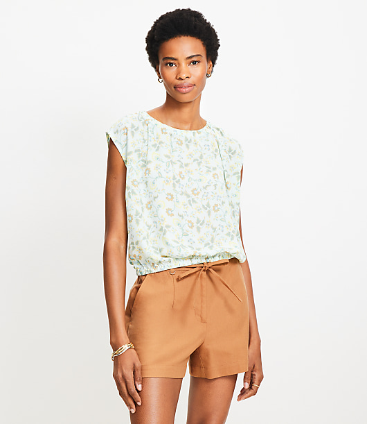 Petite Garden Bubble Hem Mixed Media Top