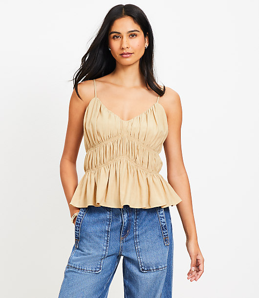 Petite Smocked V-Neck Peplum Cami