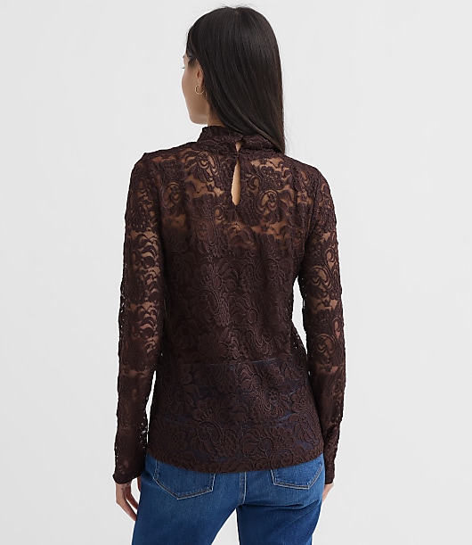 Lace Long Sleeve Turtleneck Top