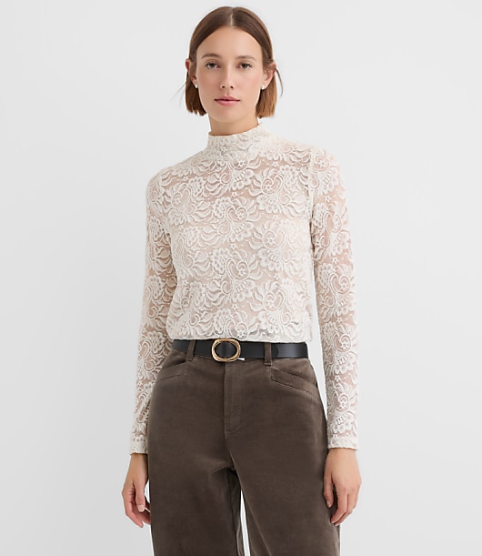 Lace Long Sleeve Turtleneck Top
