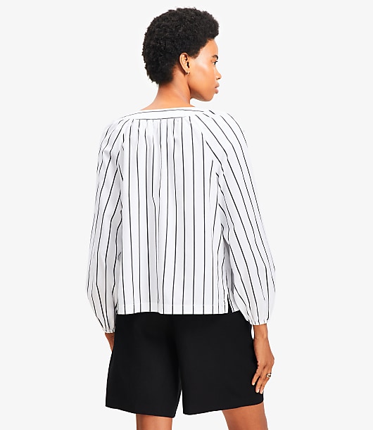 Petite Striped Lace Up Blouse