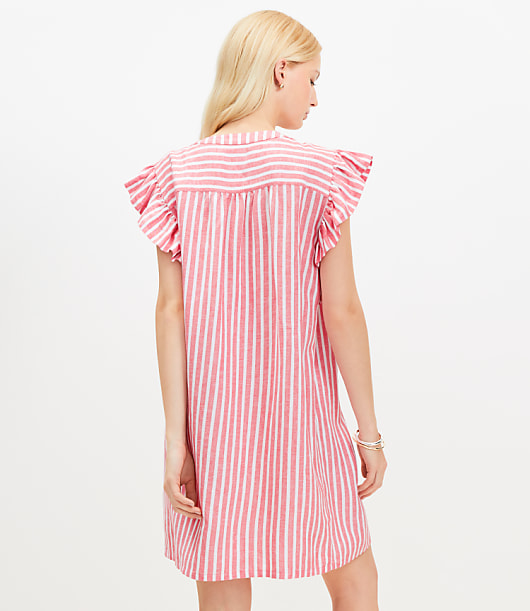 Striped Linen Blend Flutter Shirtdress