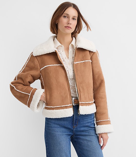 Faux Suede Sherpa Jacket