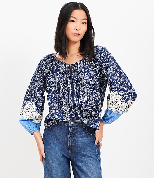 Petite Lace Paisley Tie Blouse