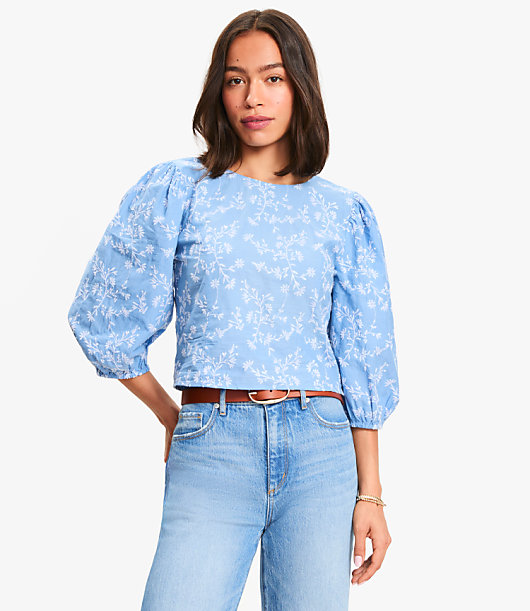 Floral Embroidered Elbow Sleeve Blouse