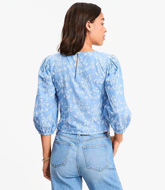 Floral Embroidered Elbow Sleeve Blouse