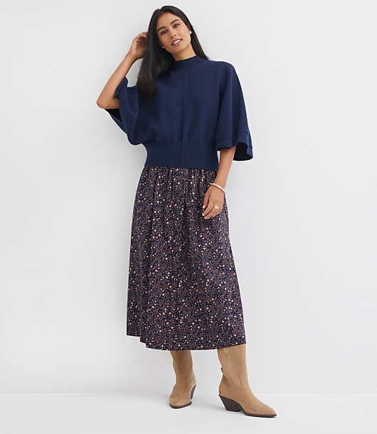 Petite Ribtrim Mock Neck Cape Sweater