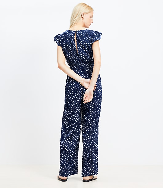 Petite LOFT Beach Floral Crinkle Cutout Flutter Jumpsuit