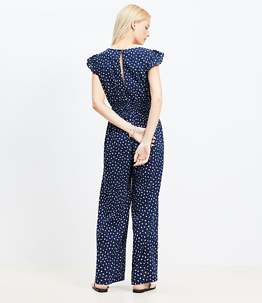 LOFT Beach Floral Crinkle Cutout Flutter Jumpsuit
