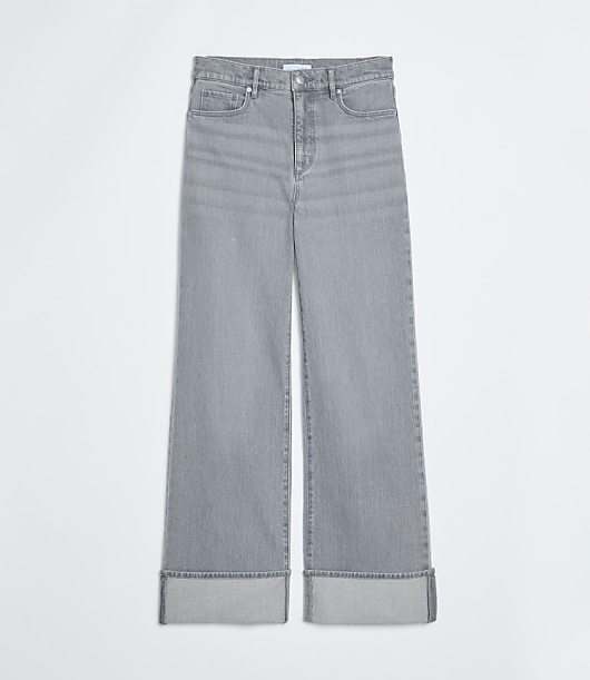 Cuffed High Rise Wide Leg Jeans in Grey