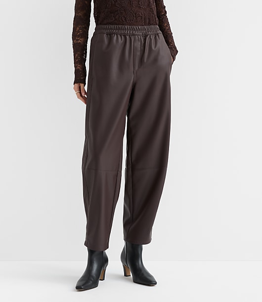 Pull On Barrel Pants in Faux Leather