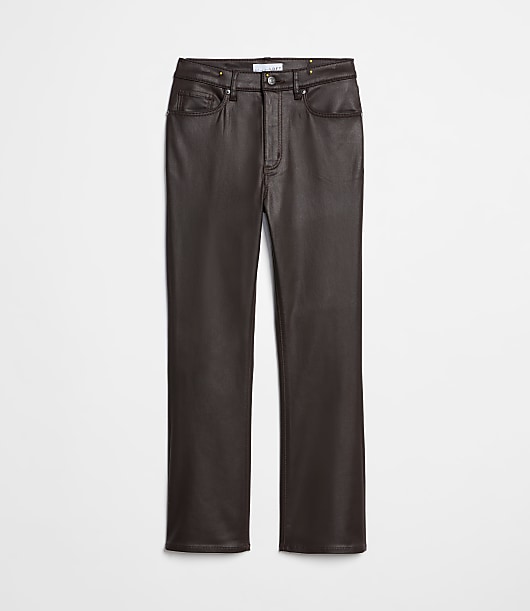 Coated High Rise Kick Crop Jeans in Brown