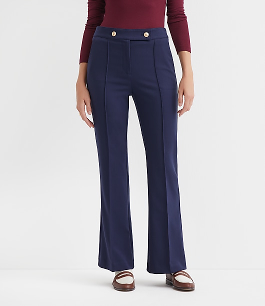 Petite Pintucked Flare Pants in Twill