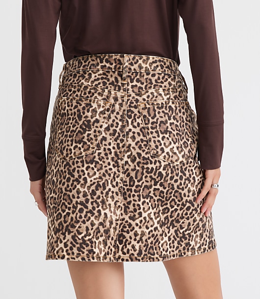 Leopard Print Denim Mini Skirt