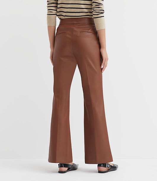Petite Pintucked Flare Pants in Faux Leather