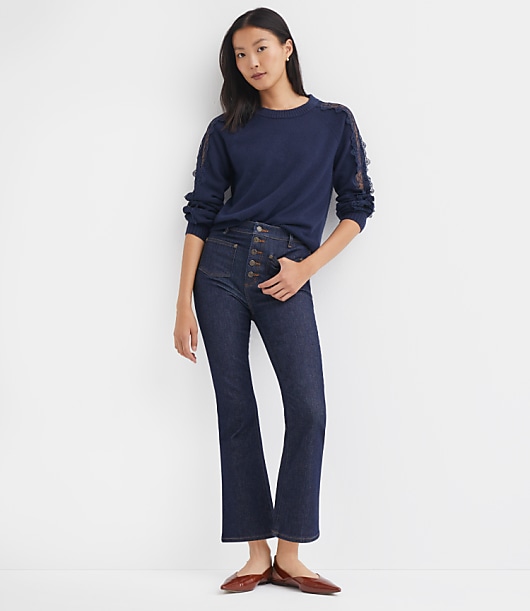 Petite Patch Pocket High Rise Kick Crop Jeans in Classic Rinse Wash
