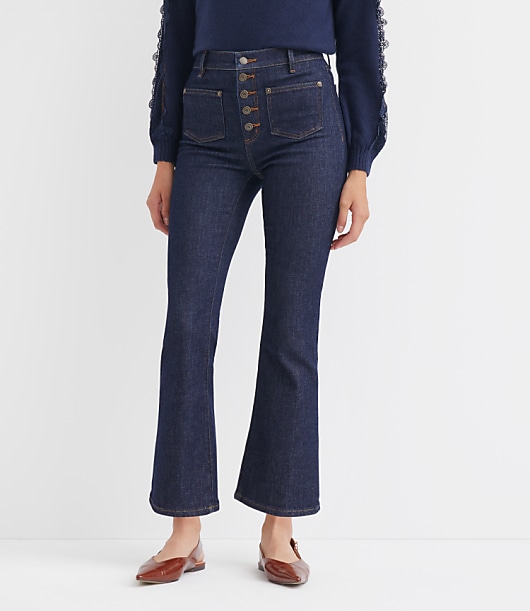 Petite Patch Pocket High Rise Kick Crop Jeans in Classic Rinse Wash