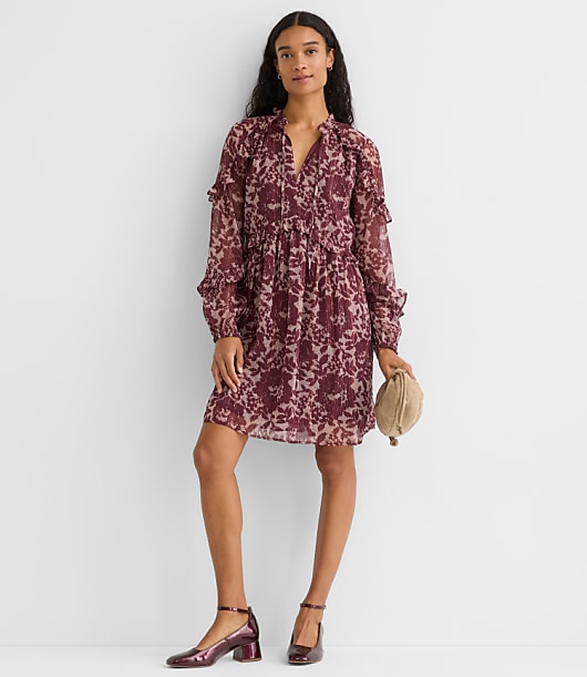 Shimmer Ruffle Tie Neck Mini Dress