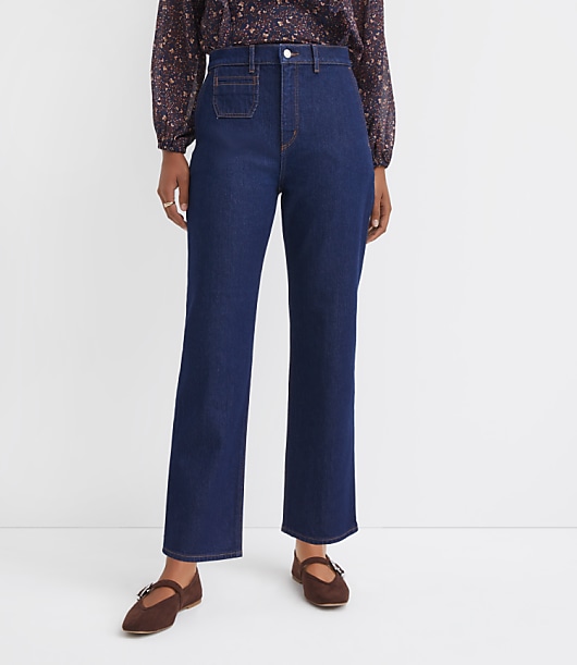 Petite High Rise Straight Utility Jeans in Classic Rinse Wash