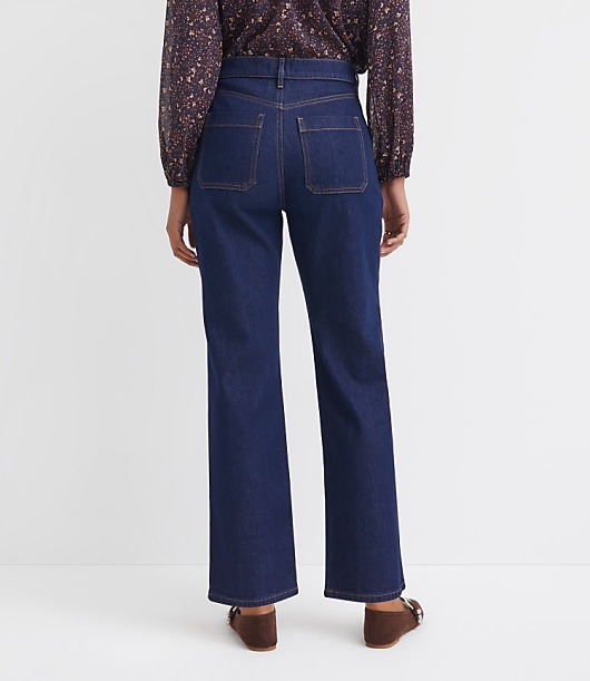 Petite High Rise Straight Utility Jeans in Classic Rinse Wash