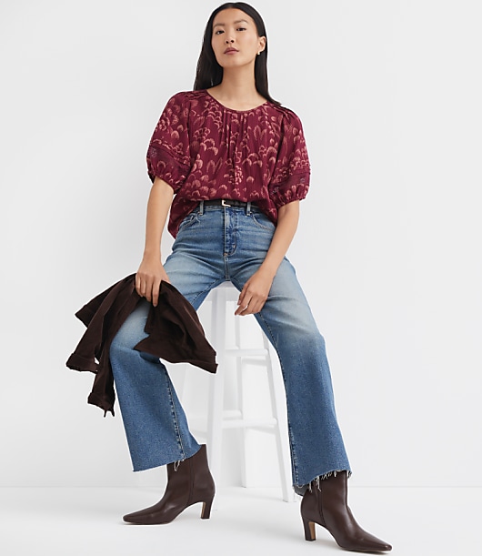 Plume Lace Trim Pintucked Blouse