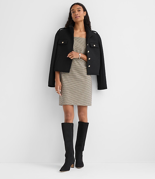Petite Plaid Square Neck Mini Pocket Dress