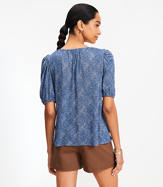 Paisley Puff Sleeve Split Neck Top