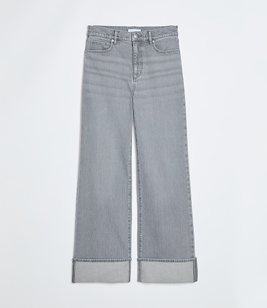 Petite Cuffed High Rise Wide Leg Jeans in Grey