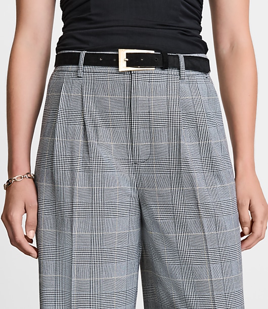 Curvy LOFT Versa Seasonless Stretch Double Pleat Wide Leg Pants in Plaid