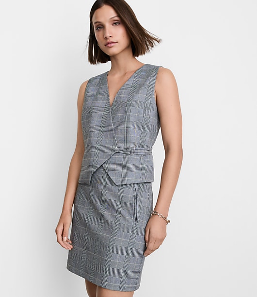 Petite LOFT Versa Plaid Seasonless Stretch Wrap Vest