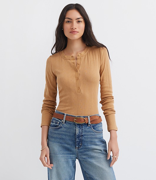 Scalloped Pointelle Henley Top