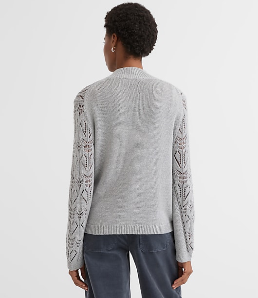 Melange Pointelle Flare Sleeve Sweater