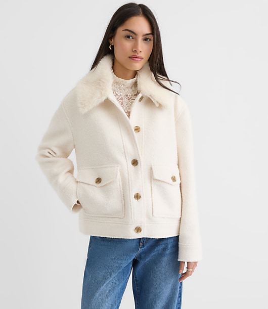 Boucle Faux Fur Collar Shirt Jacket