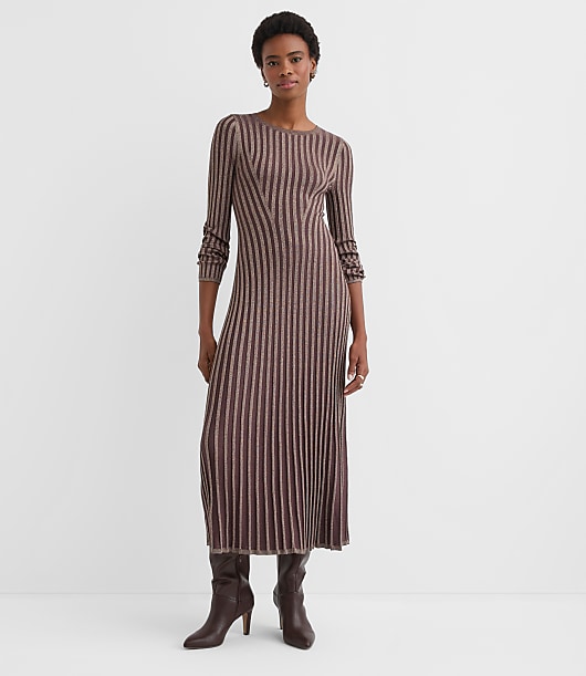 Shimmer Ribbed Mock Neck Maxi Sweater Dress