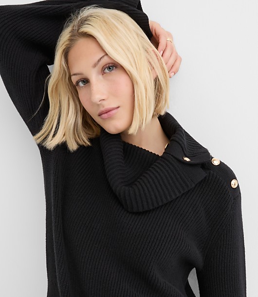 Button Neck Flare Sleeve Sweater