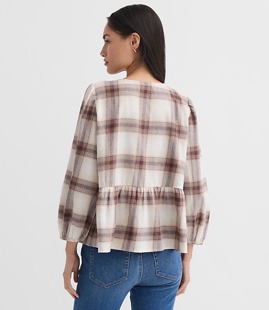 Plaid Flannel Bow Peplum Top