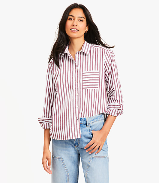 Petite Striped Poplin Everyday Relaxed Pocket Shirt