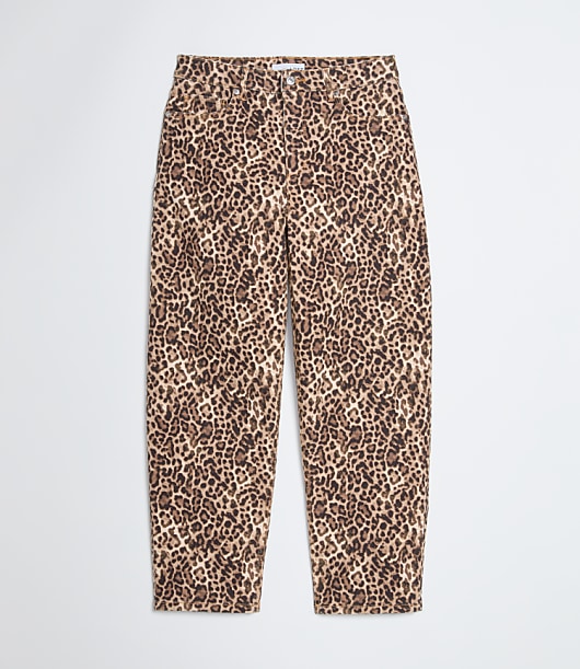 High Rise Barrel Jeans in Leopard Print
