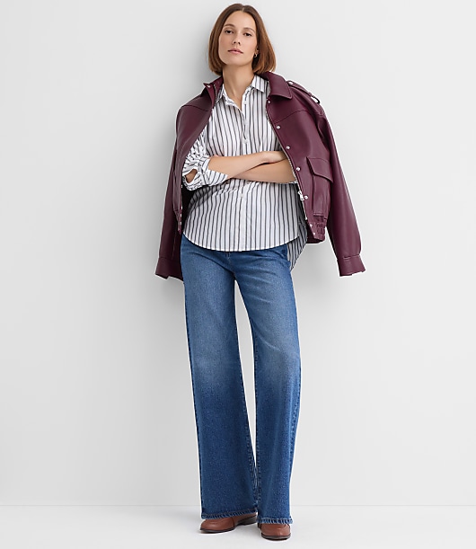 Striped Poplin Cutout Back Tunic Shirt