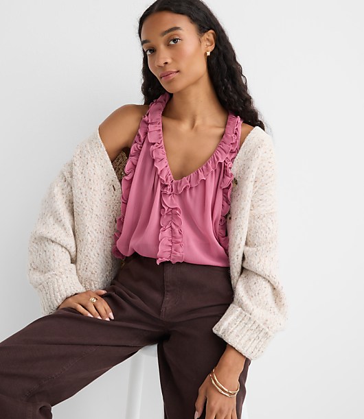 Ruffle V-Neck Shell