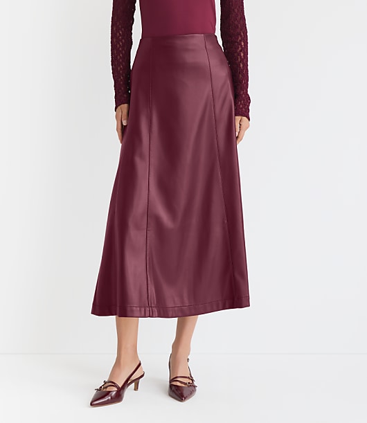 Petite Faux Leather Paneled Midi Skirt