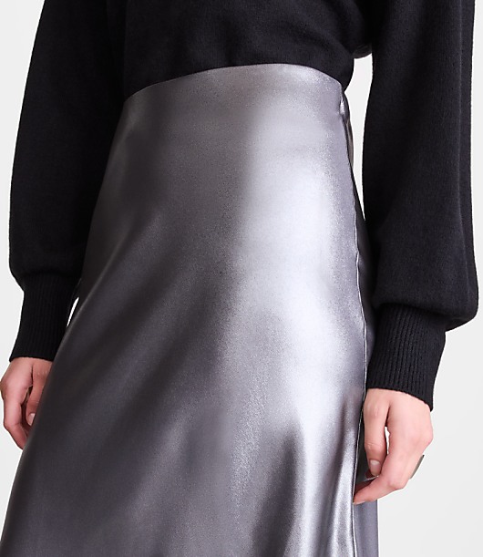 Petite LOFT Versa Shimmer Bias Midi Skirt
