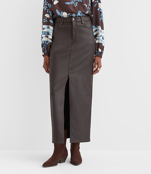 Petite Studded Denim Maxi Skirt in Classic Mid Wash