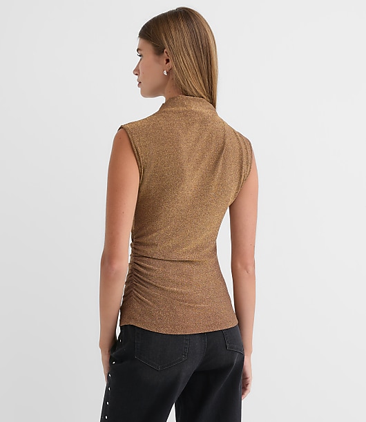 Shimmer Sleeveless Mock Neck Top