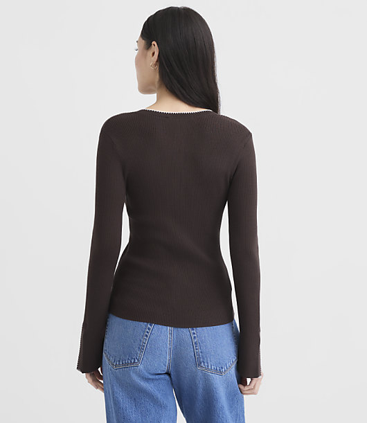 Contrast Stitched Split Cuff Henley Sweater
